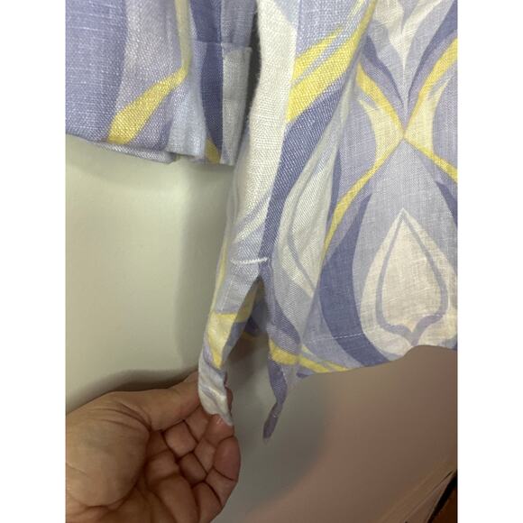 JM Collection Linen Shirt Purple Button Collar Long Roll Sleeve V-Neck Sz 14 - Picture 6 of 8